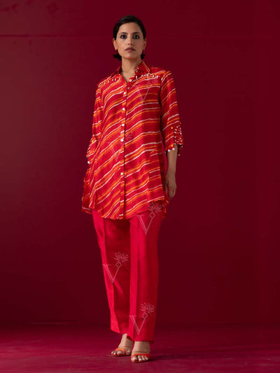 Red Vasansi Silk Leheriya Co Ord Set