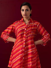 Red Vasansi Silk Leheriya Co Ord Set