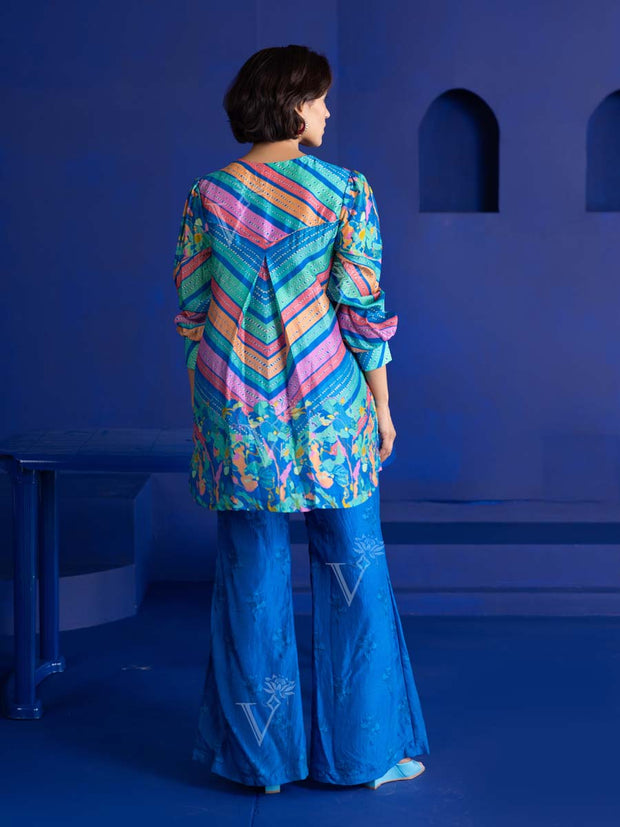 Multi Color Vasansi Silk Leheriya Co Ord Set