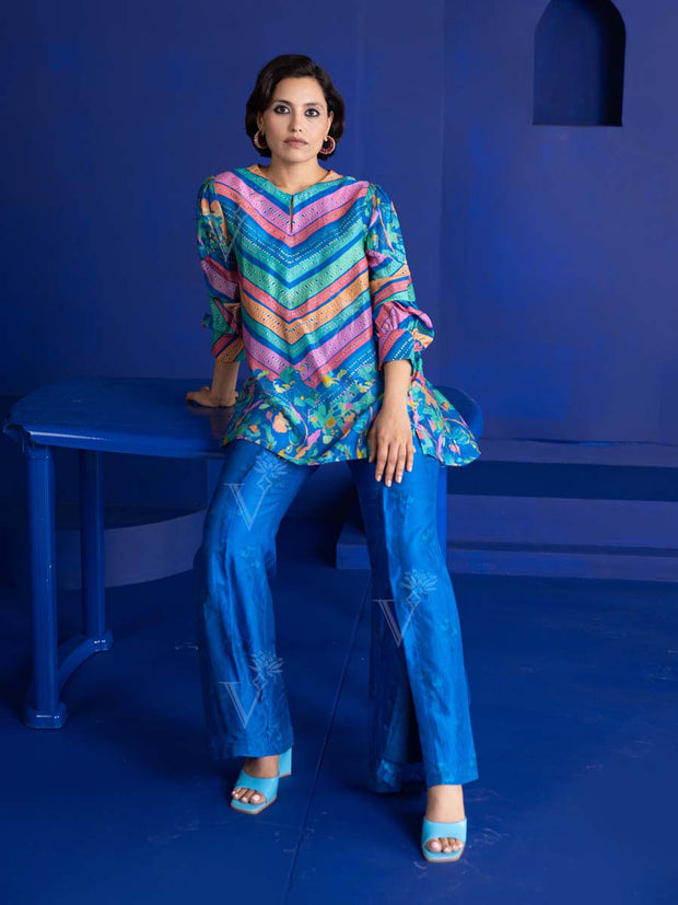 Multi Color Vasansi Silk Leheriya Co Ord Set