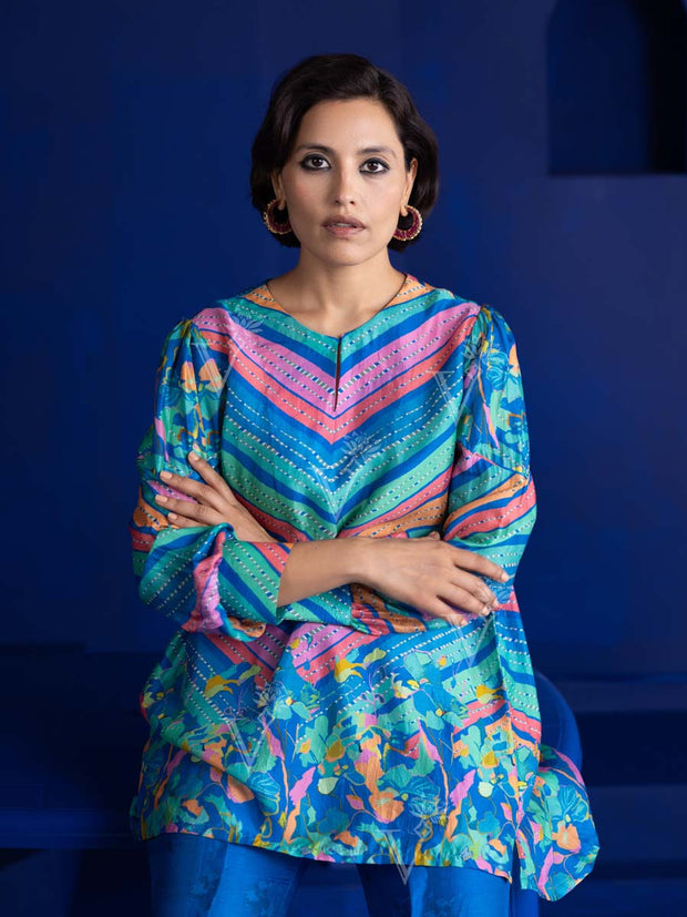 Multi Color Vasansi Silk Leheriya Co Ord Set