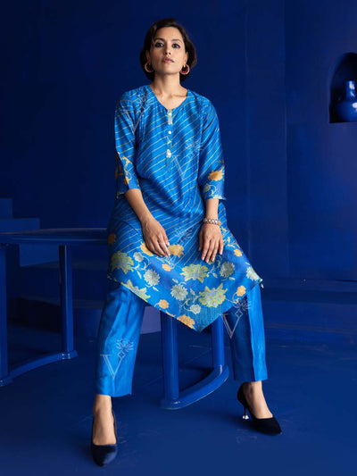 Blue Vasansi Silk Leheriya Co Ord Set