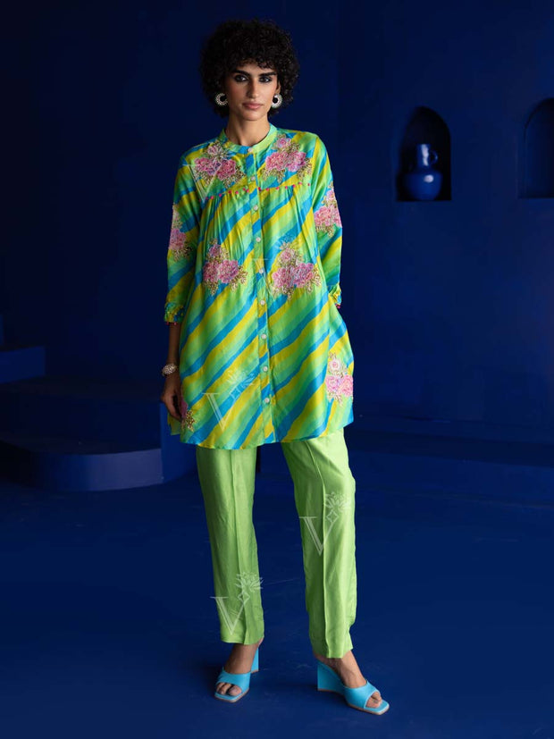 MTO, DD28, U2, Light Green, Green , Vasansi Silk , Co Ord Set , leheriya Co Ord set , rakhiedit