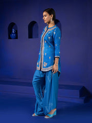 Blue Vasansi Silk Leheriya Kurta and Dhoti Pants Set
