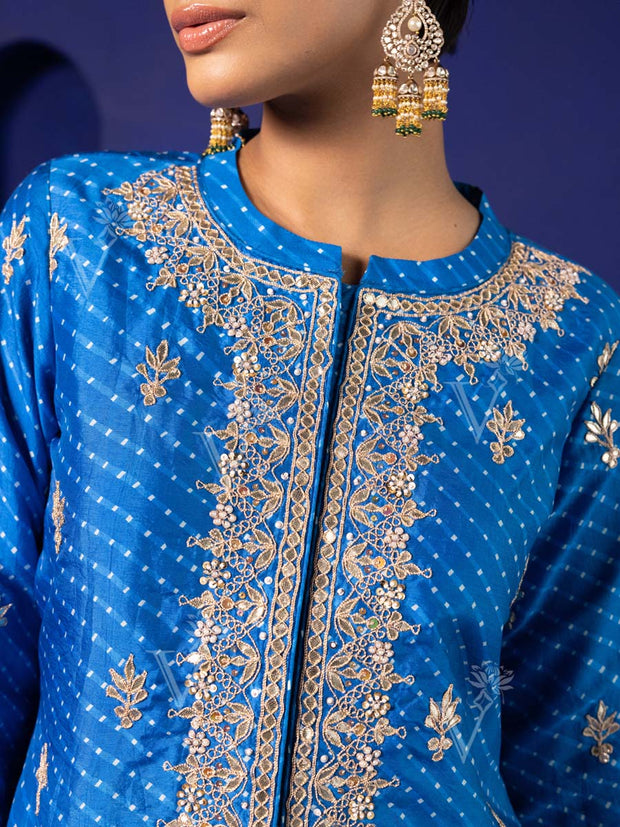 Blue Vasansi Silk Leheriya Kurta and Dhoti Pants Set