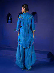Blue Vasansi Silk Leheriya Kurta and Dhoti Pants Set