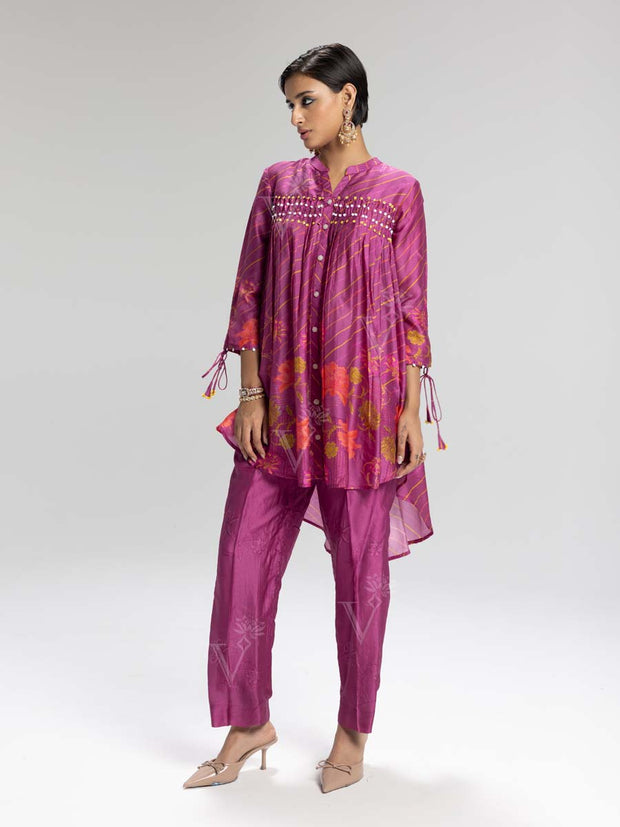Raspberry Pink Vasansi Silk Leheriya Co Ord Set