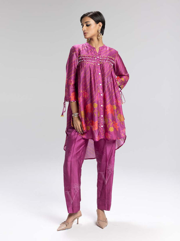 Raspberry Pink Vasansi Silk Leheriya Co Ord Set