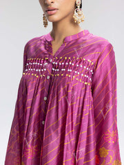 Raspberry Pink Vasansi Silk Leheriya Co Ord Set