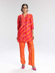 Orange and Pink Vasansi Silk Leheriya Co Ord Set