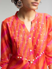 Orange and Pink Vasansi Silk Leheriya Co Ord Set