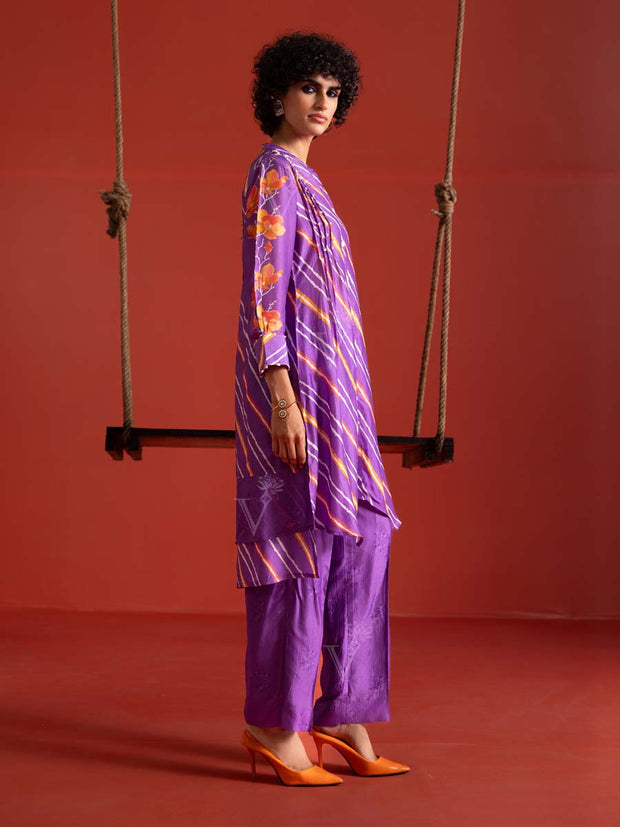 Purple Vasansi Silk Leheriya Co Ord Set