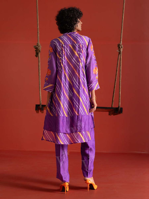 Purple Vasansi Silk Leheriya Co Ord Set