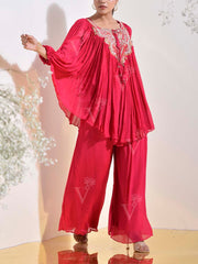 Pink Embroidered Cape and Palazzo Set