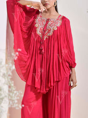 Pink Embroidered Cape and Palazzo Set
