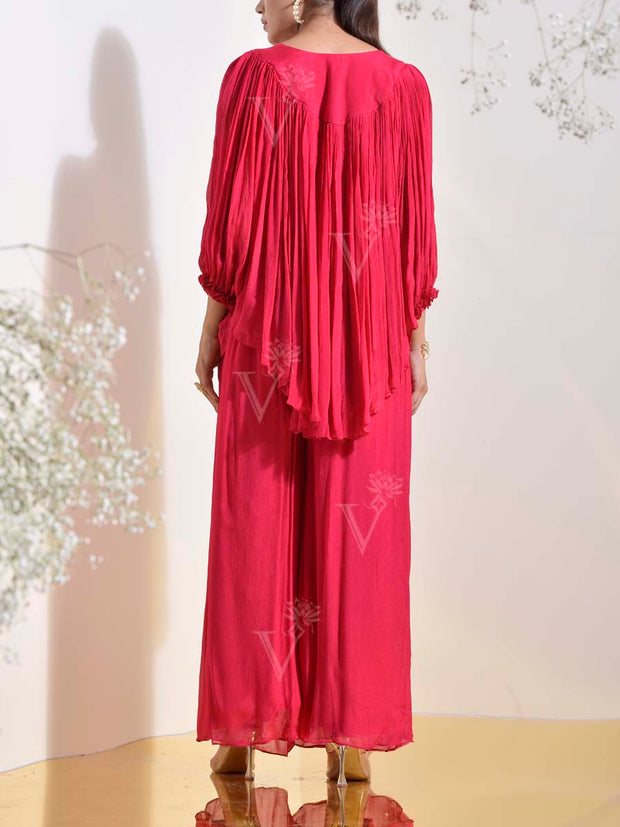 Pink Embroidered Cape and Palazzo Set