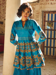 Blue Embroidered Peplum and Palazzo Set