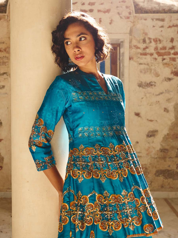 Blue Embroidered Peplum and Palazzo Set