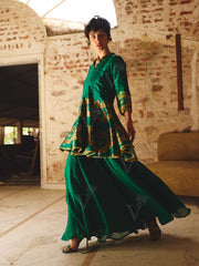 Green Embroidered Peplum and Palazzo Set