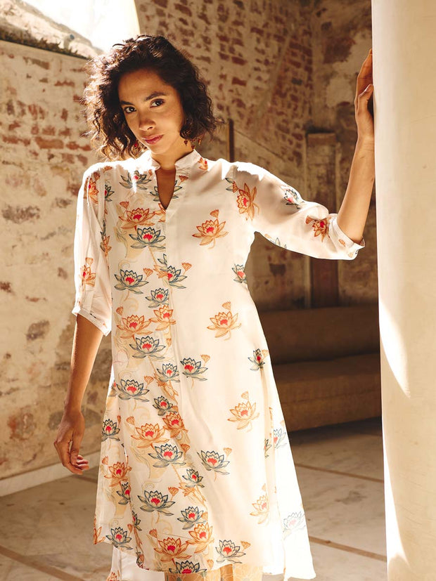White Silk Printed Co-ord Set