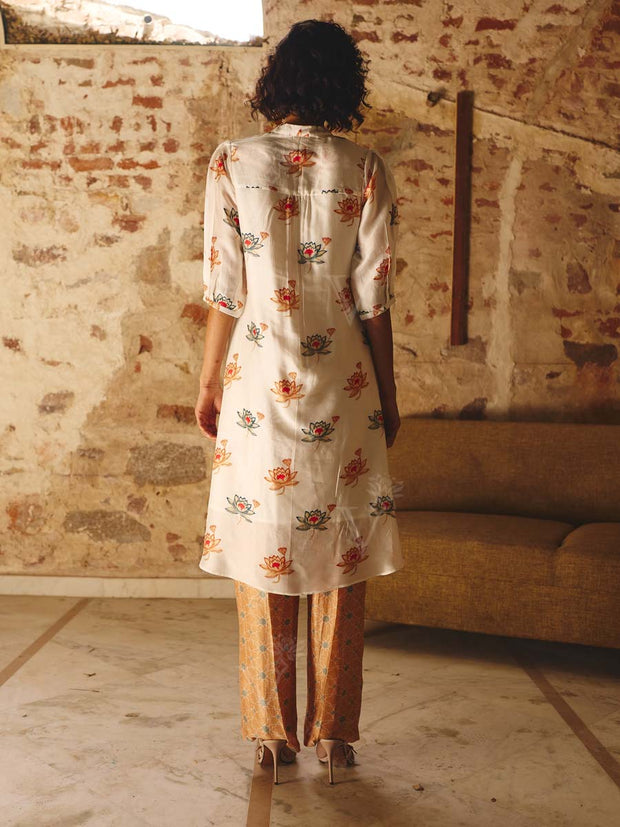 White Silk Printed Co-ord Set