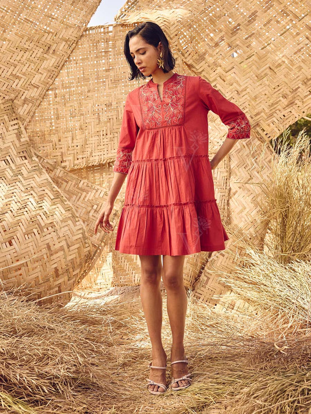 Maroon Cotton Dress 