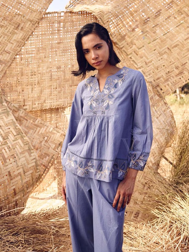 Blue Cotton Co-ord Set 