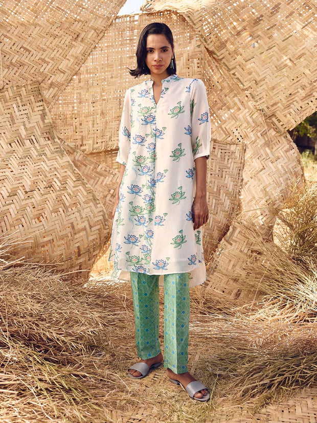 White and Green Printed Co-ord Set