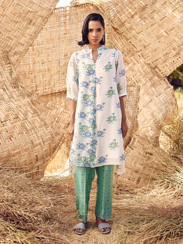 White and Green Printed Co-ord Set