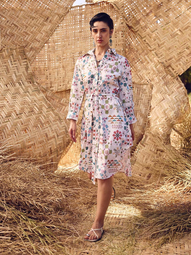 White Printed Cotton Dress