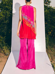Red and Pink Crepe Top and Bell Bottom Set 