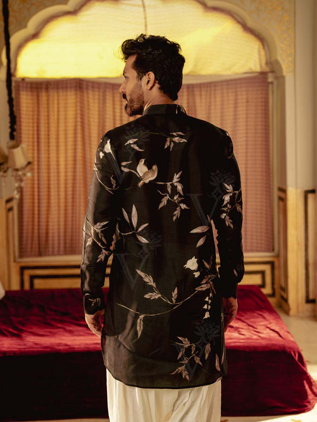 Bird Branch Black Ganganery Kurta