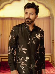 Bird Branch Black Ganganery Kurta