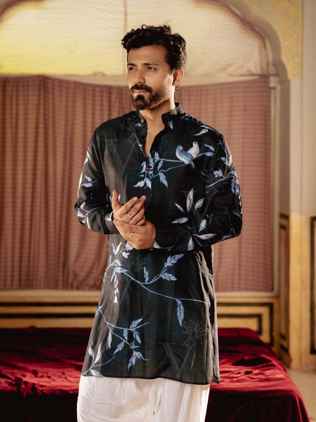 Bird Branch Blue Ganganery Kurta