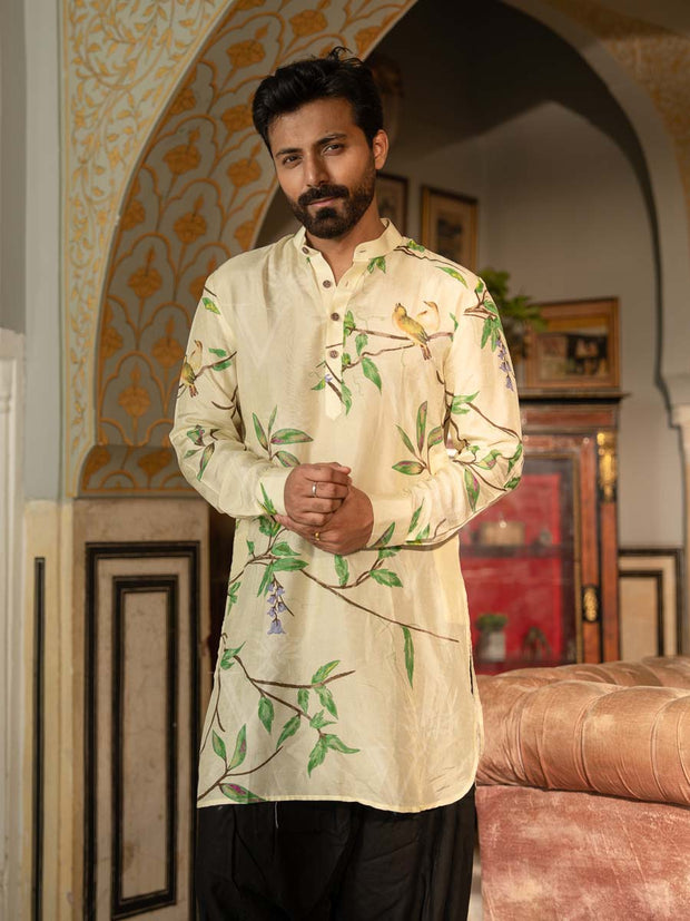 Bird Branch Cream Ganganery Kurta
