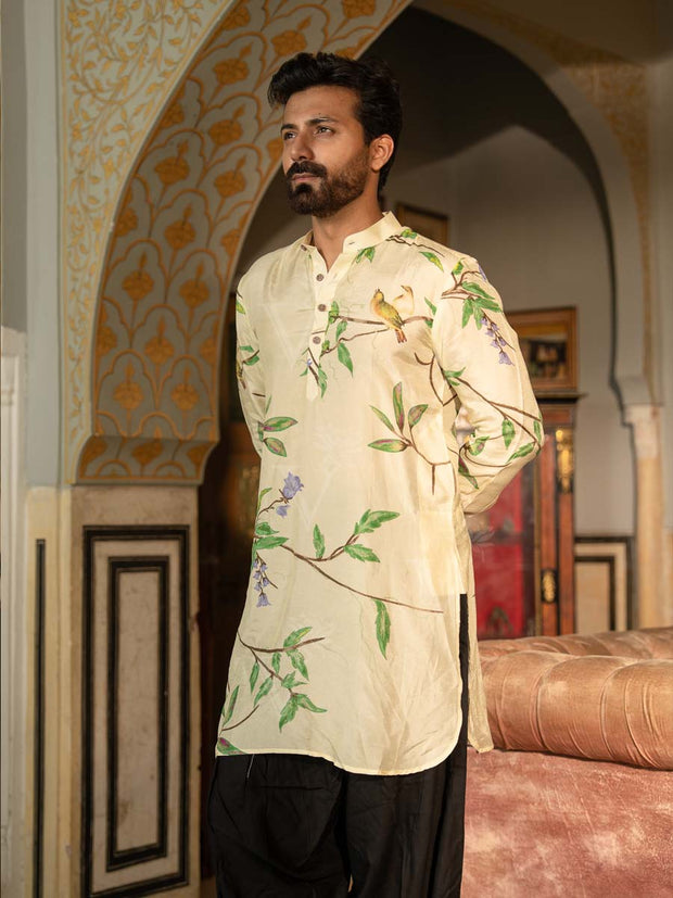 Bird Branch Cream Ganganery Kurta