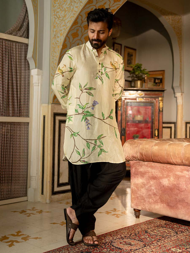 Bird Branch Cream Ganganery Kurta