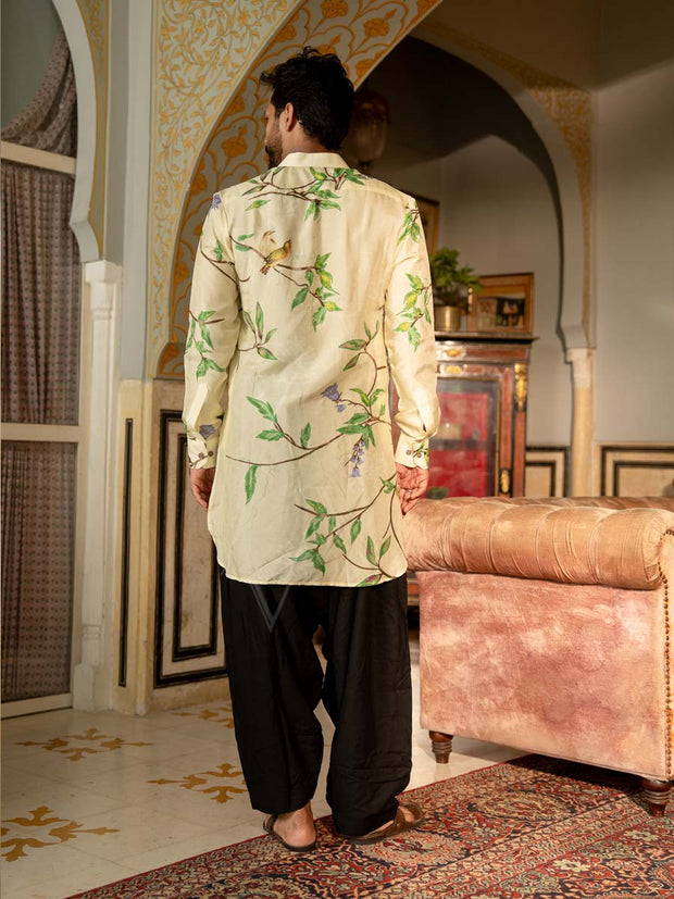 Bird Branch Cream Ganganery Kurta