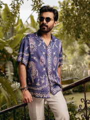 Royal Tigris Blue Relaxed Fit Cuban Collar Shirt