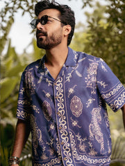 Royal Tigris Blue Relaxed Fit Cuban Collar Shirt