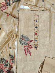 Light  Beige Chanderi Dress Material