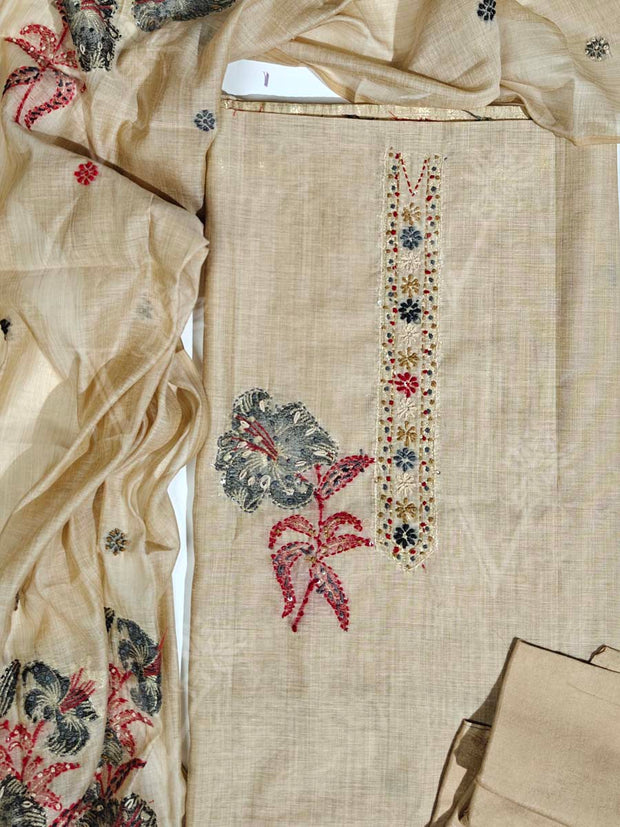 Light  Beige Chanderi Dress Material