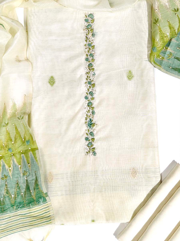 Off White Chanderi Dress Material