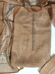Brown Chanderi Dress Material