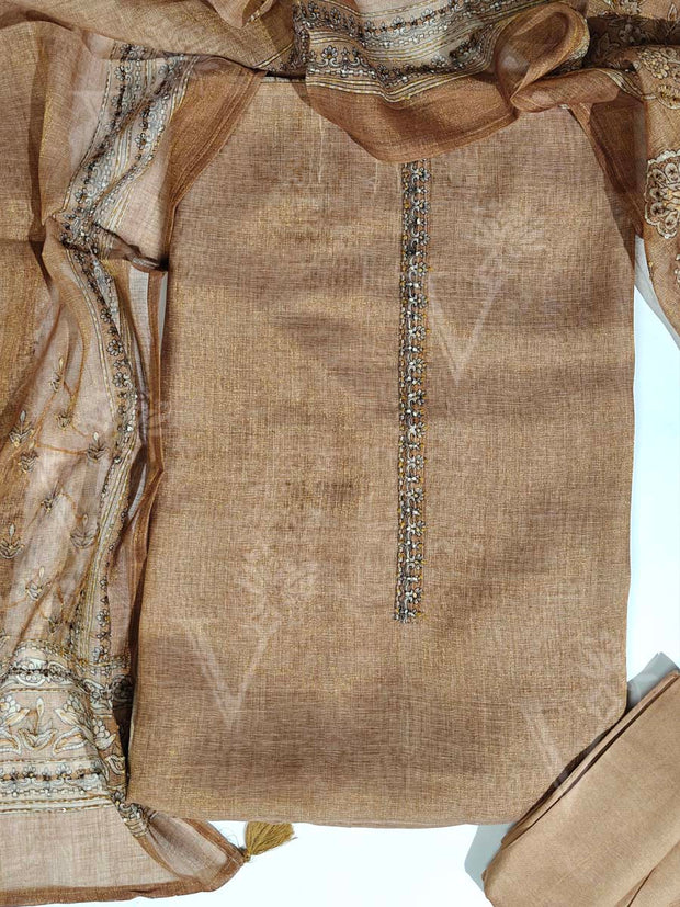 Brown Chanderi Dress Material