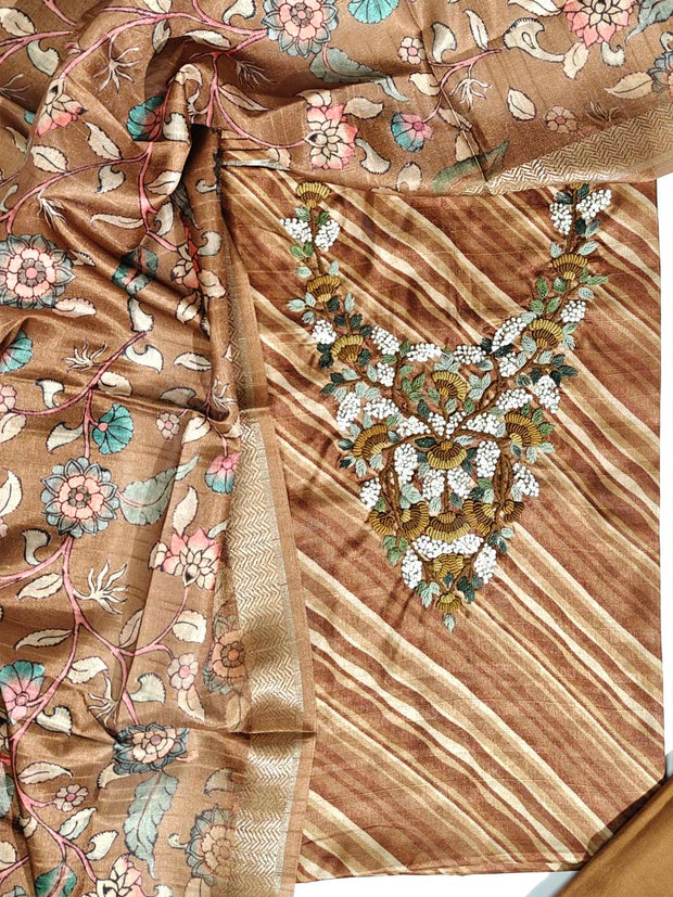 Choclate Brown Chanderi Dress Material