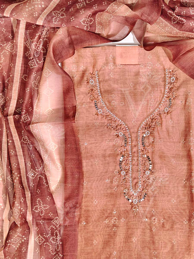 Dusty Peach Chanderi Dress Material