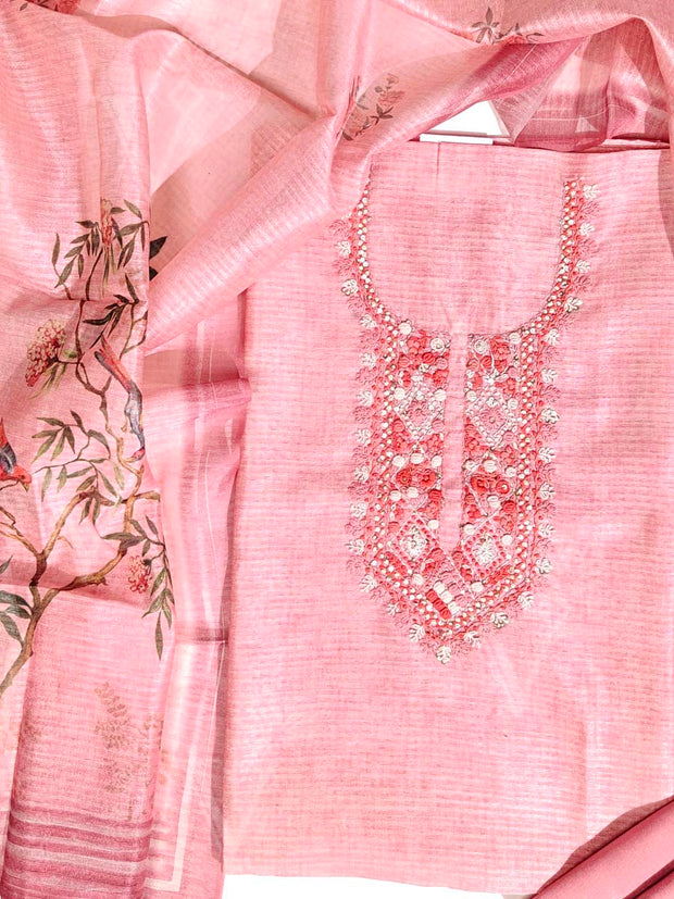 Pink Chanderi Dress Material