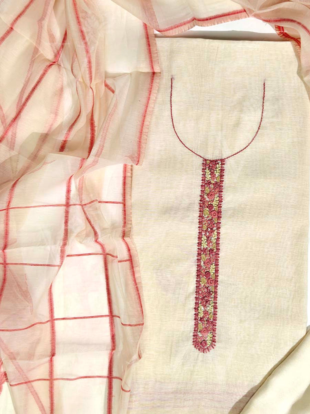 Cream Chanderi Dress Material