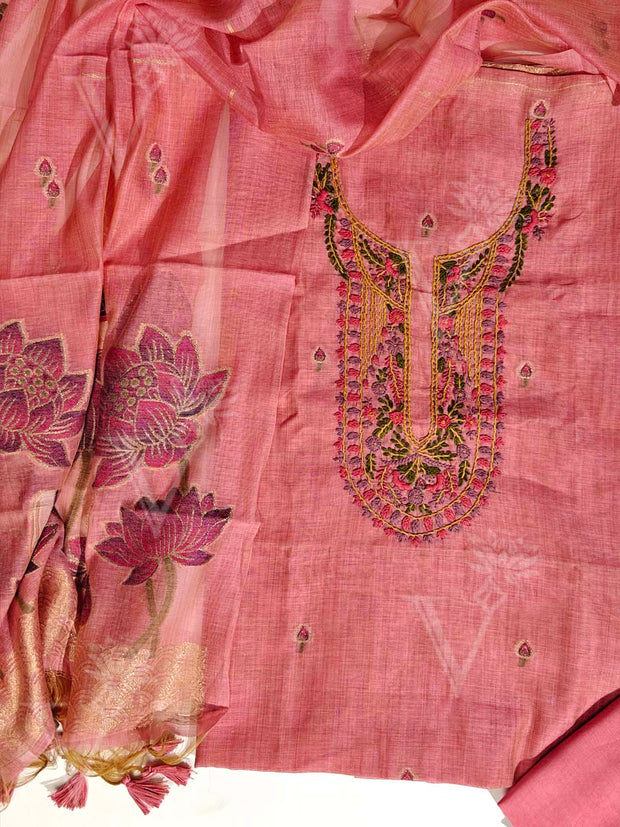 Pink Chanderi Dress Material